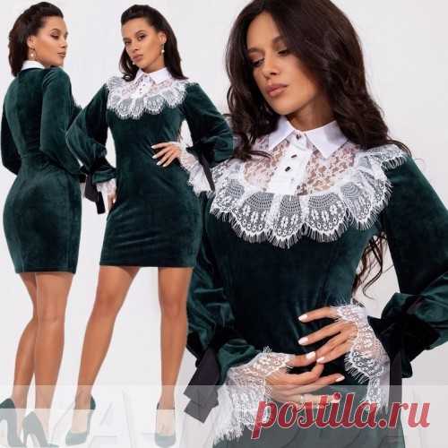 Бархатное платье с кружевом на груди купить недорого