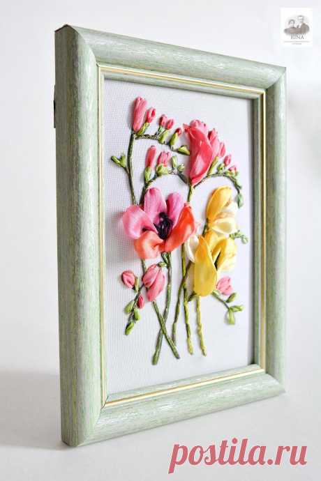 FRAMED picture Ribbon Work Ribbon Embroidery wall art | Etsy