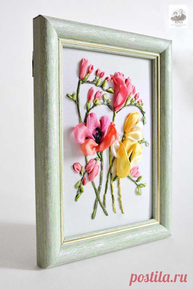 FRAMED picture Ribbon Work Ribbon Embroidery wall art | Etsy