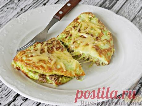 Рецепт: Лепёшка из кабачка с фаршем и сыром на RussianFood.com