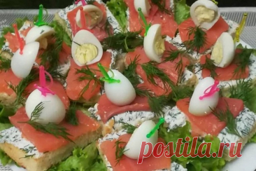 Бутерброды с семгой и перепелиными яйцами — Домашняя кулинария