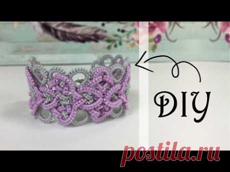 Needle tatting. Bracelet with intertwining rings / Фриволите иглой. Браслет из переплетающихся колец