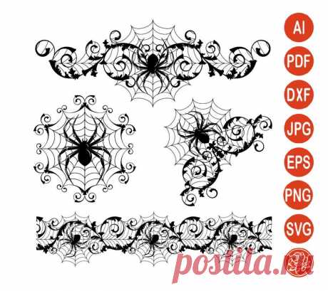 Spider Web SVG Halloween Spider Clipart DXF Border & Corner | Etsy