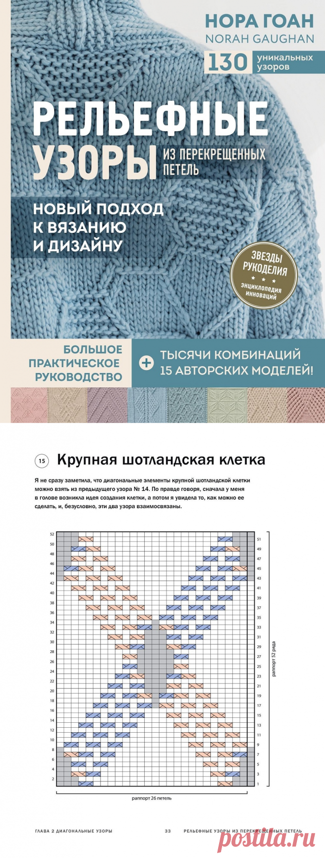 Рельефные узоры из перекрещенных петель | Вязание спицами для начинающих