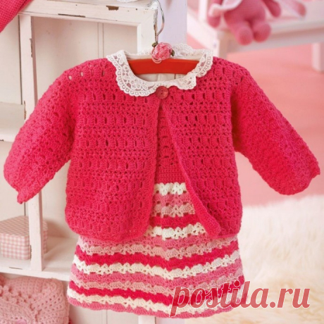 Розовый жакет для девочки крючком