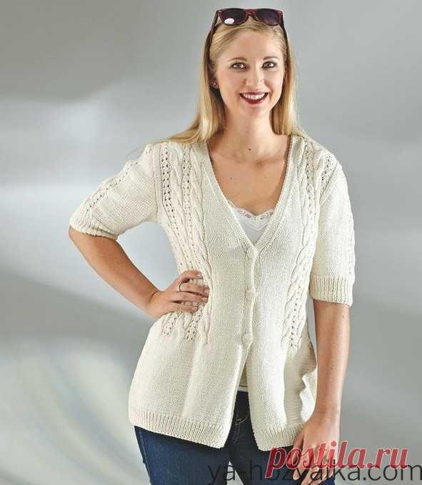 Жакет с косами спицами женский. Модная модель женского жакета со схемой и бесплатным описанием вязания