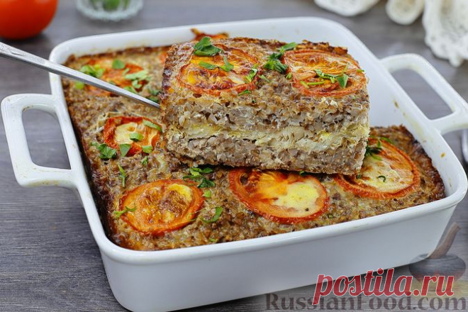 Рецепт: Запеканка из гречки с рыбой и помидором на RussianFood.com