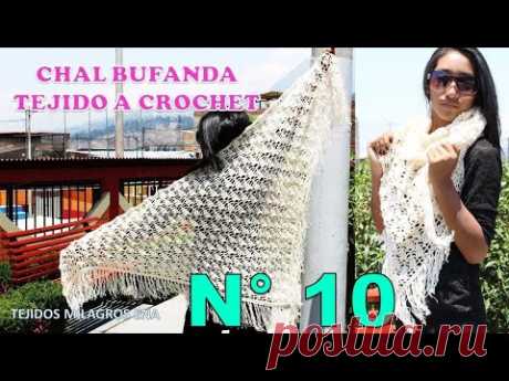 Chal N ° 10  tejido a crochet en punto UVAS en forma triangular, en V o en punta paso a paso