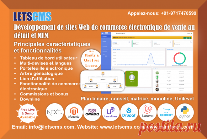 LETSCMS Pvt Ltd propose des services avancés et personnalisables de développement de sites e-commerce Retail & MLM. Ces services intègrent des fonctionnalités de vente au détail et des plans MLM, offrant une solution fluide pour gérer les produits et les réseaux MLM à l'aide de technologies modernes.