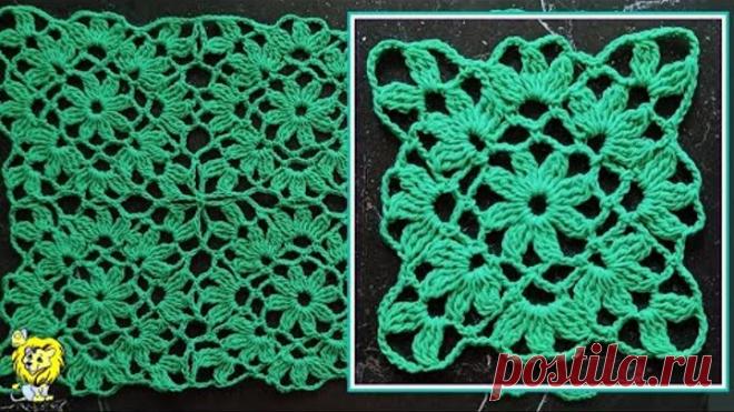 Квадратный ажурный мотив крючком. Соединение мотивов в процессе вязания