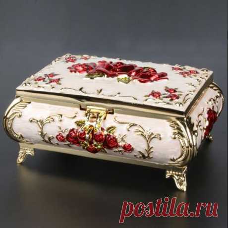 Размеры L Винтаж чехол Роза Резной декор моды металлическая шкатулка разноцветный эмалированные Цепочки и ожерелья кулон кольцо подарок для хранения груди купить на AliExpress