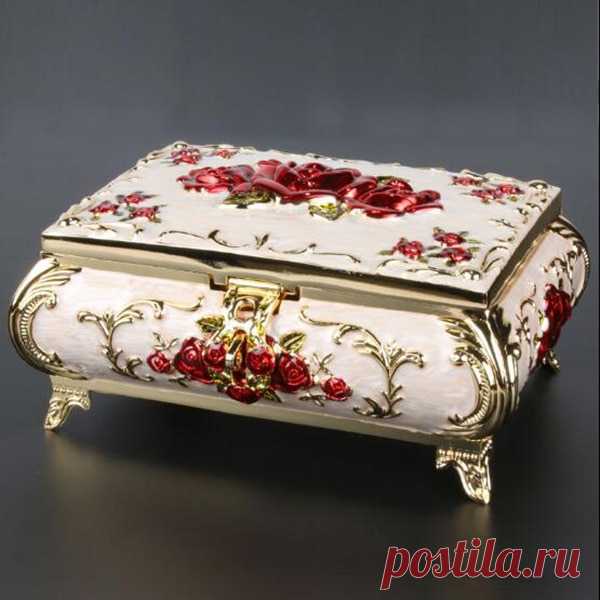 Размеры L Винтаж чехол Роза Резной декор моды металлическая шкатулка разноцветный эмалированные Цепочки и ожерелья кулон кольцо подарок для хранения груди купить на AliExpress