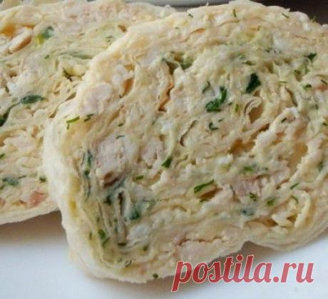 РУЛЕТ ИЗ ЛАВАША С ДВОЙНОЙ НАЧИНКОЙ