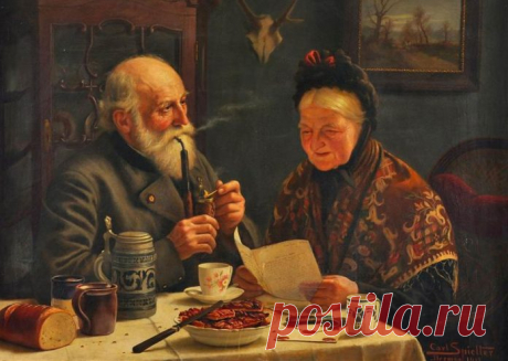 Сидят баба с дедом, едят, бабка чавкает