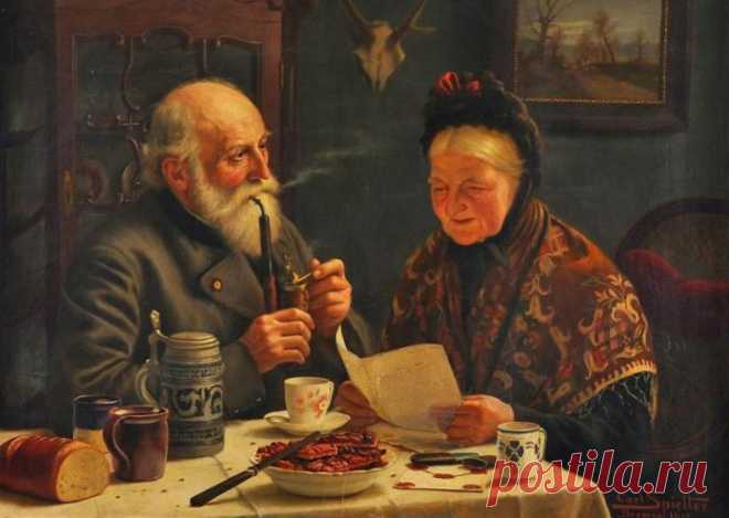 Сидят баба с дедом, едят, бабка чавкает