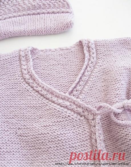 Вяжем комплект из кофточки, штанишек и шапочки Hello Kitten ... перевод Наталья Санникова