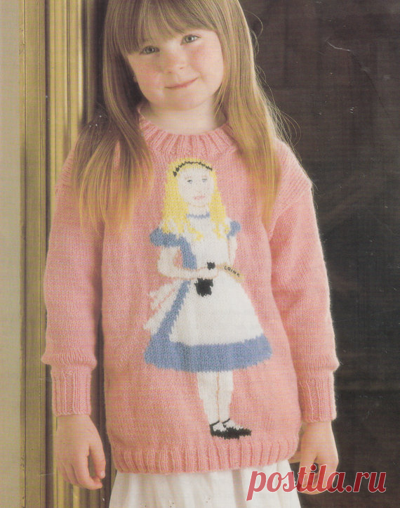 alice in wonderland jumper knitting pattern PDF vintage instarsia chart jumper sweater for child double knit This is a PDF file containing a copy of the patterns for this fabulous Alice in wonderland jumper.    The pattern gives instructions for sizes age 3-4, 5-6, 7-8 and 9-10. It is knit in double knit yarn on 3.25 and 3.75mm needles.    The file will be available for instant download once payment is received (a link is sent directly from Etsy).    Thanks very much for looking.