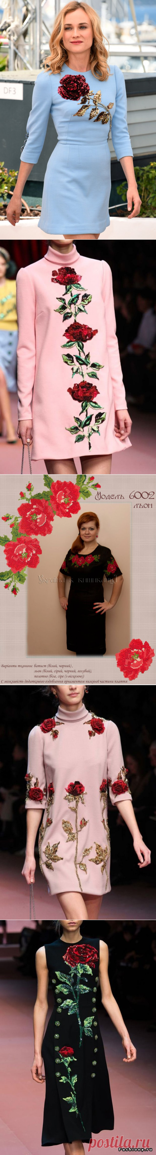 Платья с вышивкой розы фото - Чёрное платье с вышивкой розы на бретельках