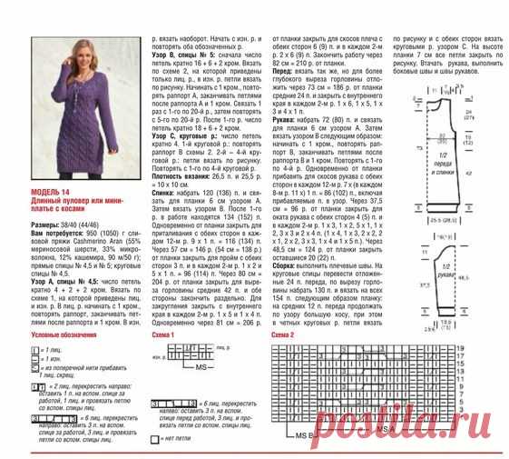 Мини-платье с косами вязаное спицами. Описание вязания спицами мини-платья с косами. | Я Хозяйка