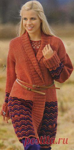 Удлинённый жакет. Вязание спицами для женщин. Узелок.ру