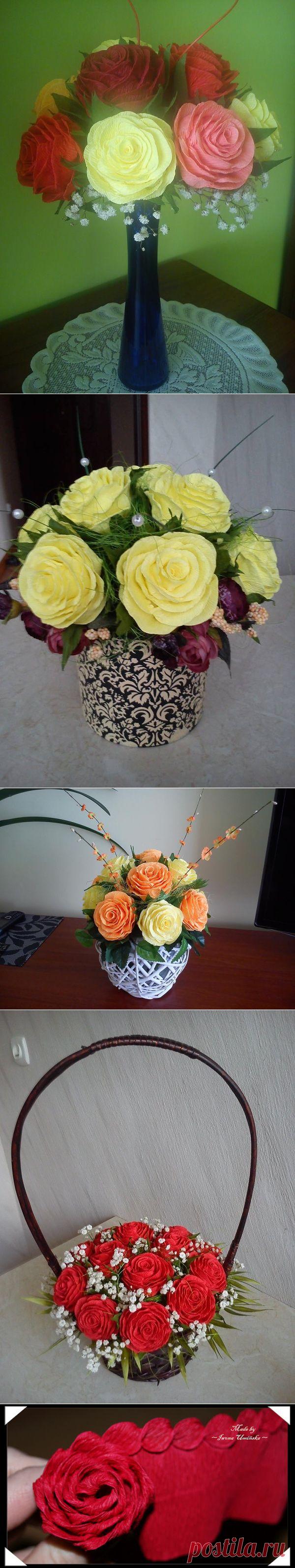 Крученные розы из гофрированной бумаги МК + Фото для вдохновения