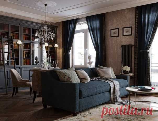 Проект студии в Питере, дизайнер Арина Волкова "В одной комнате совместили 4 зоны: компактная кухня за стеклянной перегородкой, зона столовой и библиотеки, где на мягких стульях можно не только провести время в компании за ужином,но и почитать в дневное время, удобно расположившись у окна." Посмотреть целиком: