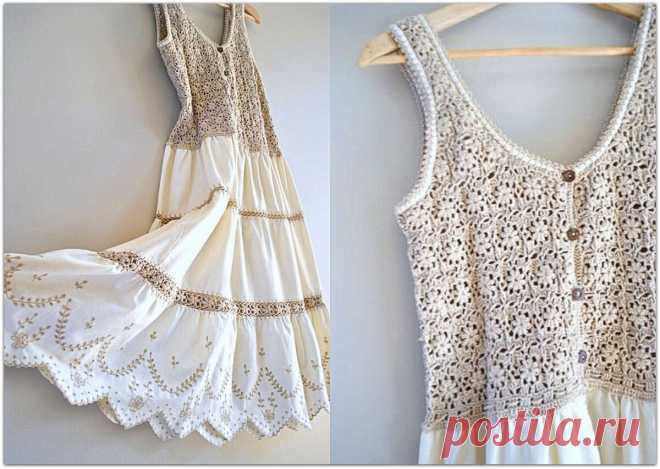 Вязание + ткань — стильные и красивые идеи для рукоделия | Paradosik_Handmade Пульс Mail.ru Идеи для вдохновения: как красиво сочетать вязаные элементы и ткань.