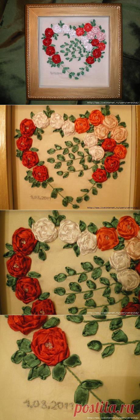 Сердечко вышивка лентами!.