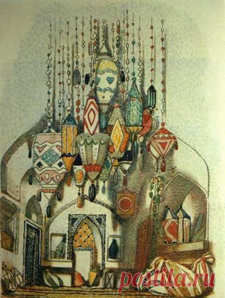 149. Бакст Лев «Набросок эскиза для декорации к спектаклю «Алладин» 1919 Бумага, графитный карандаш, акварель