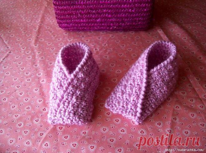 Домашние тапочки - крючком и спицами. Выкройка.