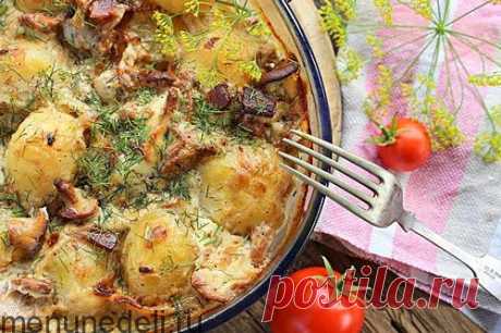 Рецепт запеченной молодой картошки с лисичками / Меню недели