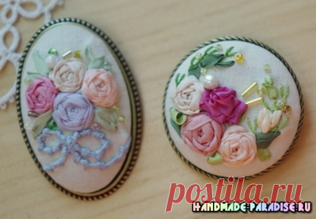 Броши с вышивкой лентами своими руками - Handmade-Paradise
