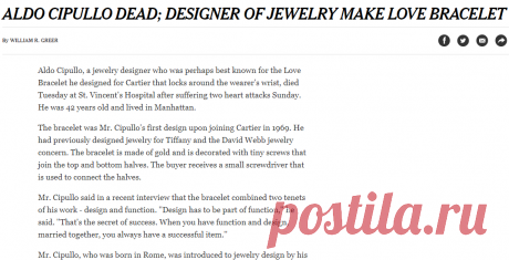 ALDO CIPULLO DEAD; DESIGNER OF JEWELRY MAKE LOVE BRACELET - The New York Times