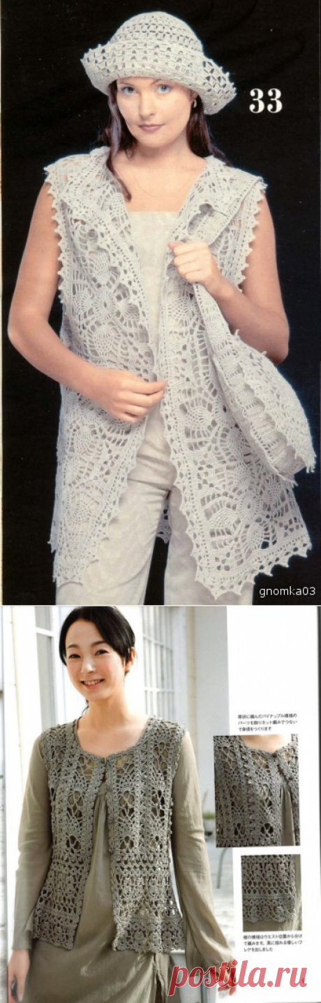 Вяжем крючком стильные удлиненные жилеты. 7 моделей
