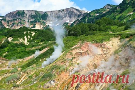 Долина гейзеров, одно из наиболее крупных гейзерных полей мира и единственное в Евразии, расположена на Камчатке в Кроноцком государственном биосферном заповеднике, который находится в списке всемирного наследия ЮНЕСКО в составе природного комплекса «Вулканы Камчатки». Долина представляет собой глубокий каньон реки Гейзерной, в бортах которого на площади около 6 кв. км находятся многочисленные выходы гейзеров, горячих источников, грязевые котлы... Источник: https://fishki....