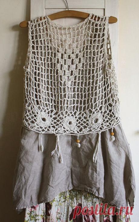 Ivory vintage crochet top pastel camisole от GreenHouseGallery