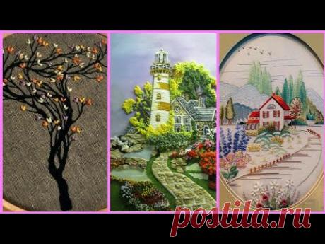 Hand Embroidered cottage design || beautiful wall hanging embroiedry designs.