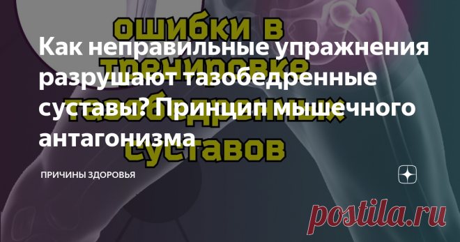 Как неправильные упражнения разрушают тазобедренные суставы? Принцип мышечного антагонизма Статья автора «Причины Здоровья» в Дзене ✍: Многие думают, что для укрепления тазобедренных суставов надо усилить мышечный корсет вокруг них. Так и есть, но как делать это правильно?