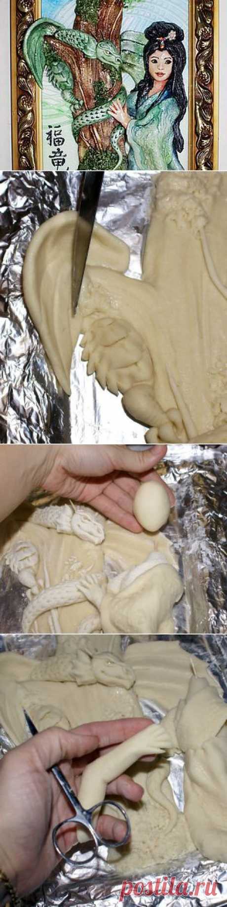 Картина из соленого теста &quot;Японка и дракон&quot; - Ярмарка Мастеров - ручная работа, handmade