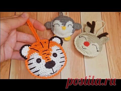 Тигр крючком за 30 минут! Плоский новогодний шар.  Елочная игрушка, брелок или магнитик.
