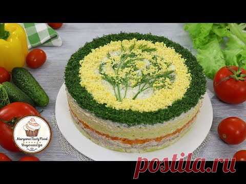 Слоёный салат «Мимоза» с сыром и тунцом. На праздничный стол!