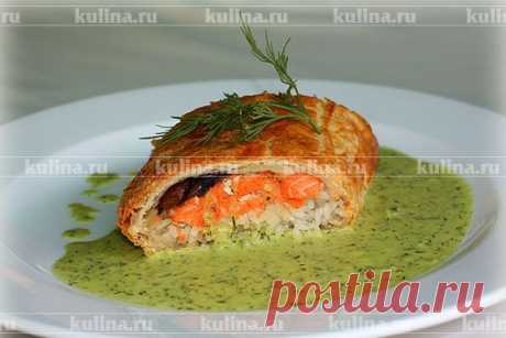 Кулебяка с лососем и лесными грибами – рецепт приготовления с фото от Kulina.Ru