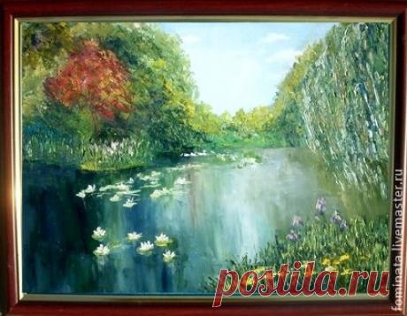 картина "Тишина" - природа,пруд,кувшинки,картина для интерьера,картина в подарок