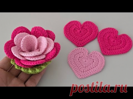❤️🌹Легкое вязание крючком цветка розы в форме сердца для декора на День святого Валентина