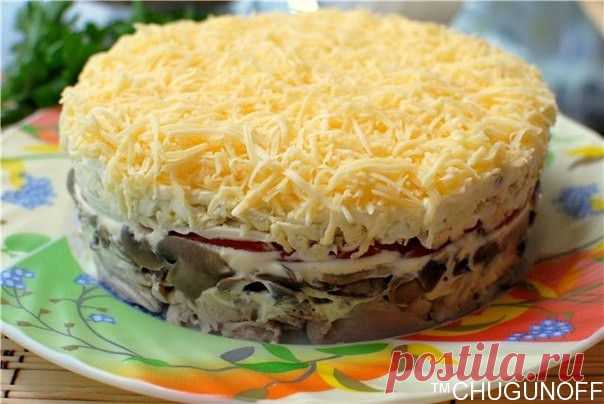Салат «Тоска».Очень вкусный салат с шампиньонами и курицей,прекрасно дополнит ваше праздничное меню.Название салат получил от популярной итальянской оперы-«Тоска»-Джакомо Пуччини.