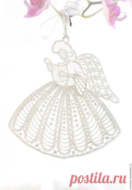 Купить вышитая интерьерная подвеска Белый Ангел Фея Музыки игрушка для мобиля - вышивка аппликация