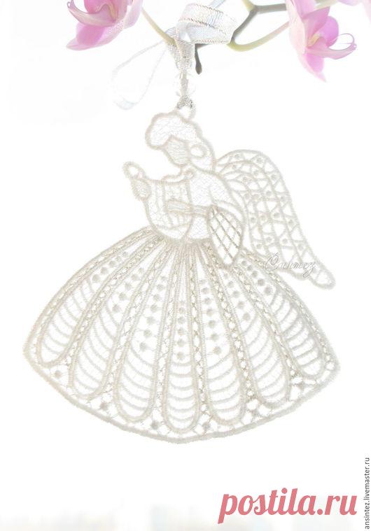 Купить вышитая интерьерная подвеска Белый Ангел Фея Музыки игрушка для мобиля - вышивка аппликация