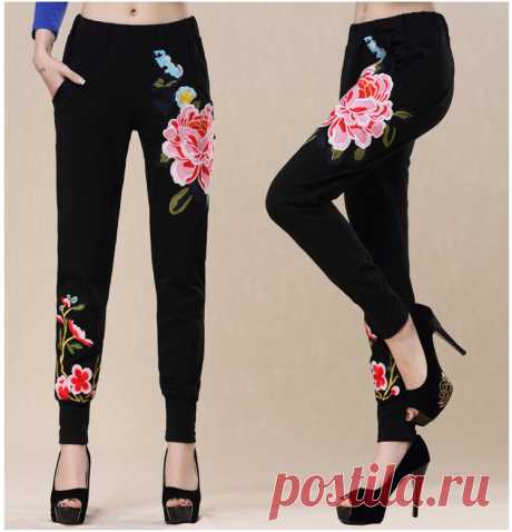 leggings winter Picture - More Detailed Picture about 2016 New women spring autumn Chinese style black flowers embroidery pencil pant M L XL XXL ethnic vintage leggings trousers Picture in Pants &amp; Capris from Ethnic Clothing Store | Aliexpress.com | Alibaba Group