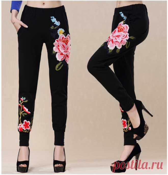 leggings winter Picture - More Detailed Picture about 2016 New women spring autumn Chinese style black flowers embroidery pencil pant M L XL XXL ethnic vintage leggings trousers Picture in Pants & Capris from Ethnic Clothing Store | Aliexpress.com | Alibaba Group