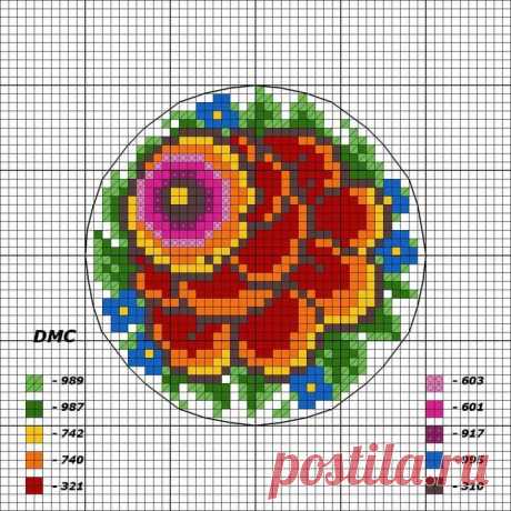 a cross - stitch pattern with a flower in the center on a white background is shown